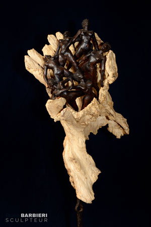 Amalgame : sculpture bois et bronze, 105 cm x 45 cm, 2016